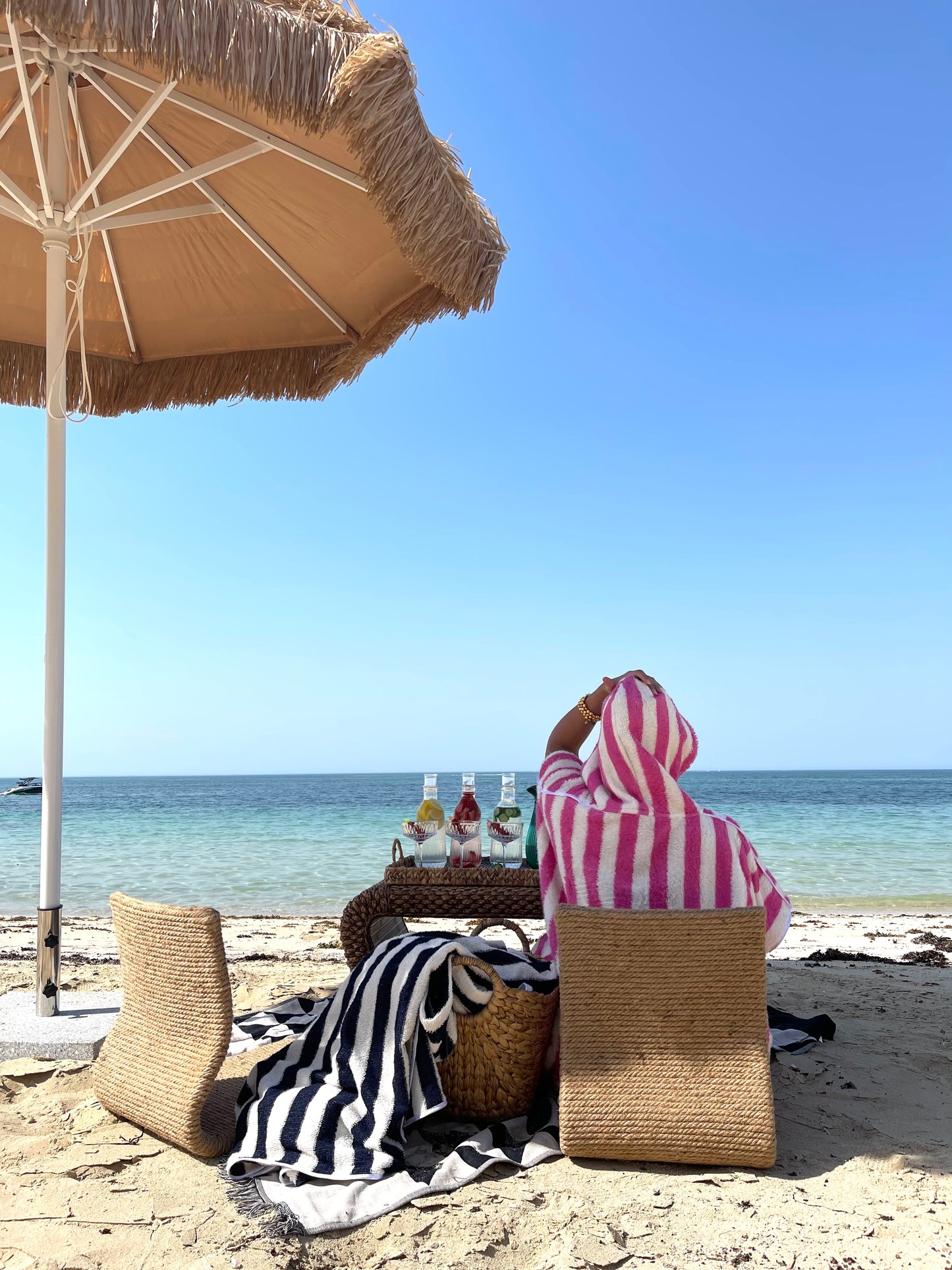Women's Pink & White Striped Bisht
